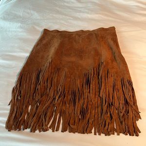 Faux suede fringed skirt
